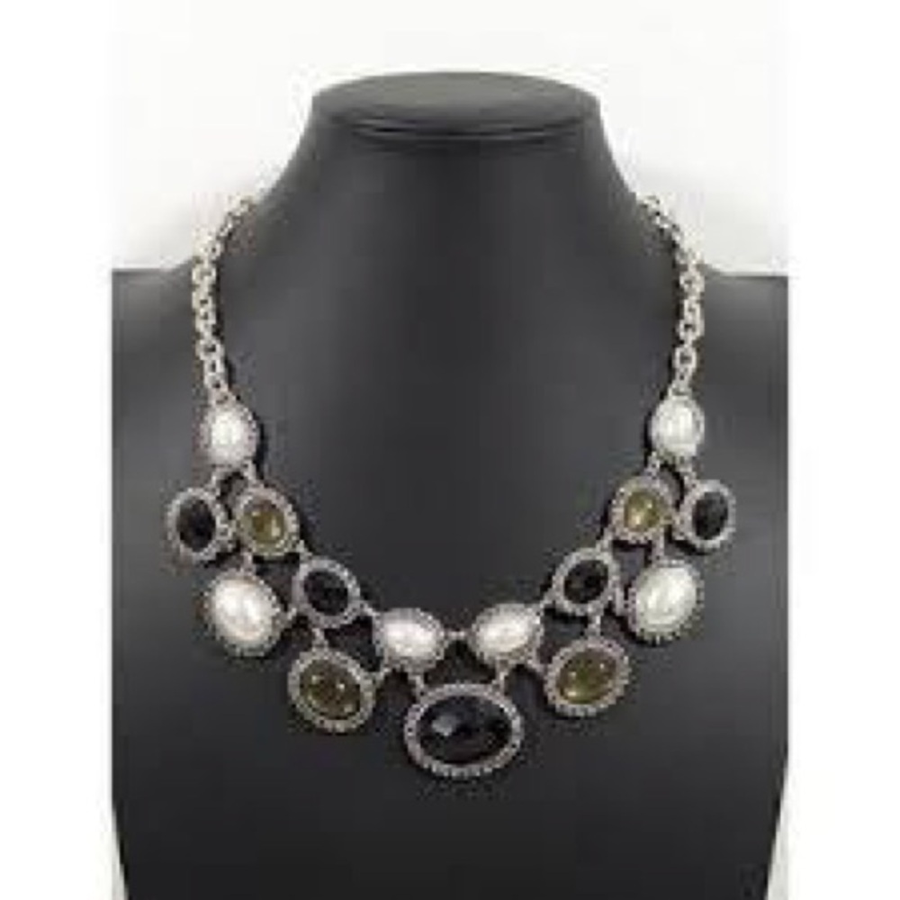 Statement Multi-Stone Silver Necklace - Green, Bl… - image 4